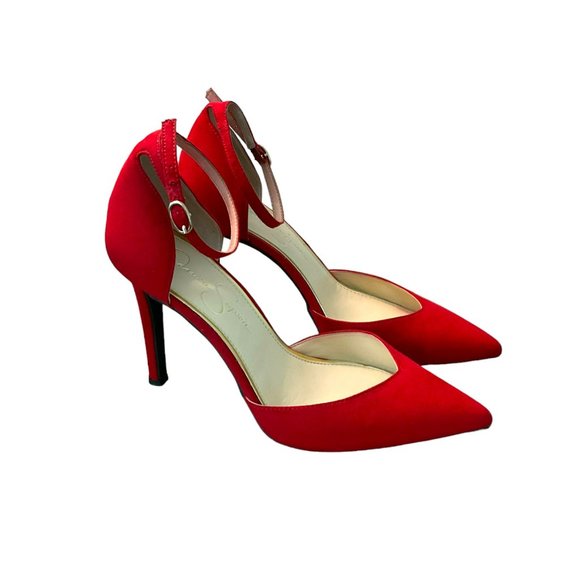 Jessica Simpson Ankle Strap Red Stiletto Dress Pumps Size 8 - Picture 4 of 5